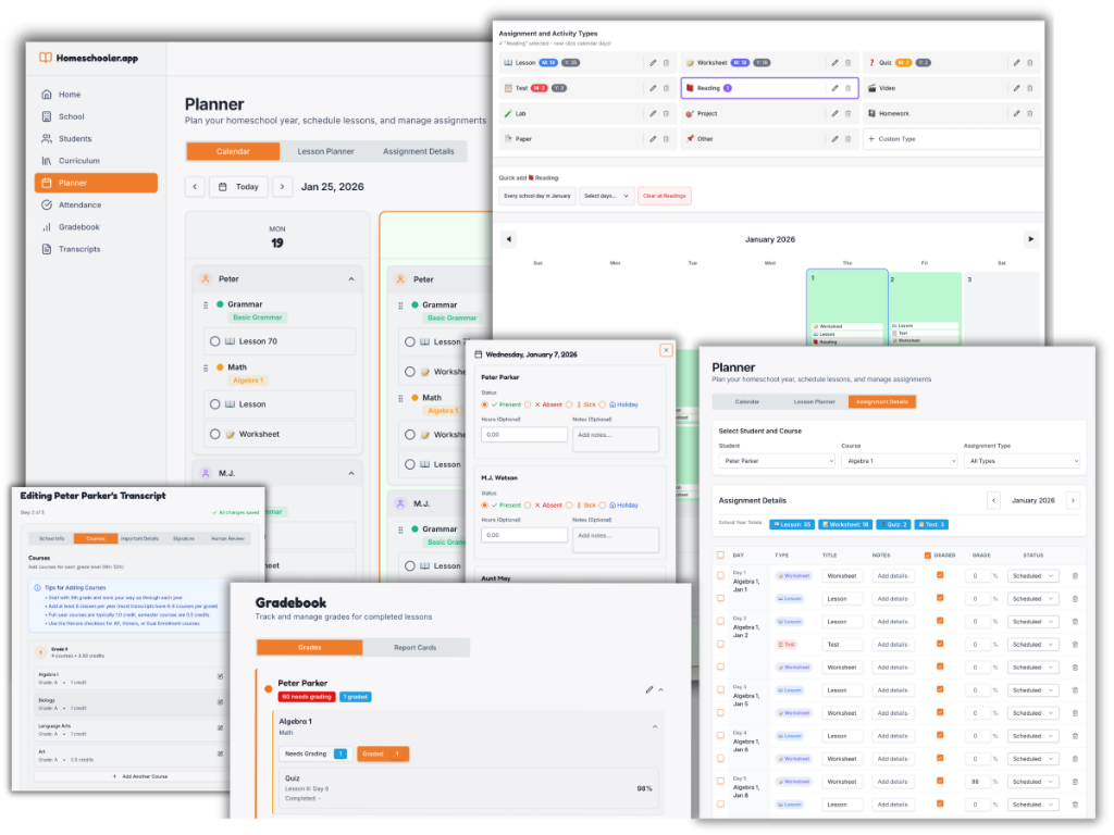 Homeschooler App Dashboard Collage
